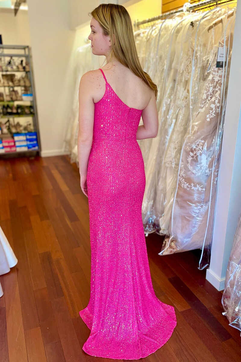 pink sequin prom dress